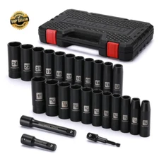 25 Pieces 1/2-Inch Drive Deep Impact Socket Set CR-V Metric/SAE Adapter Durable