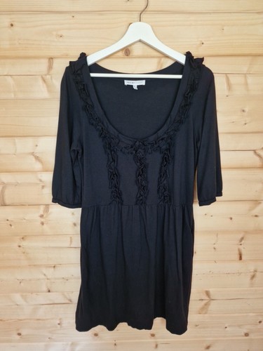 See By Chloe Tunic Dress 3/4 Sleeve Black Ruffles UK 8 Pockets Modal Cotton Top