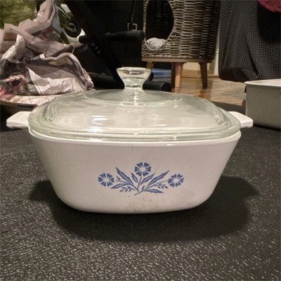 CorningWare Blue Floral Square Casserole Dish w/ Glass Lid, 1.5 QT, Vintage