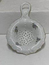 Vintage Porcelain Tea Strainer White with Hand painted Gold & Dainty Flowers GC