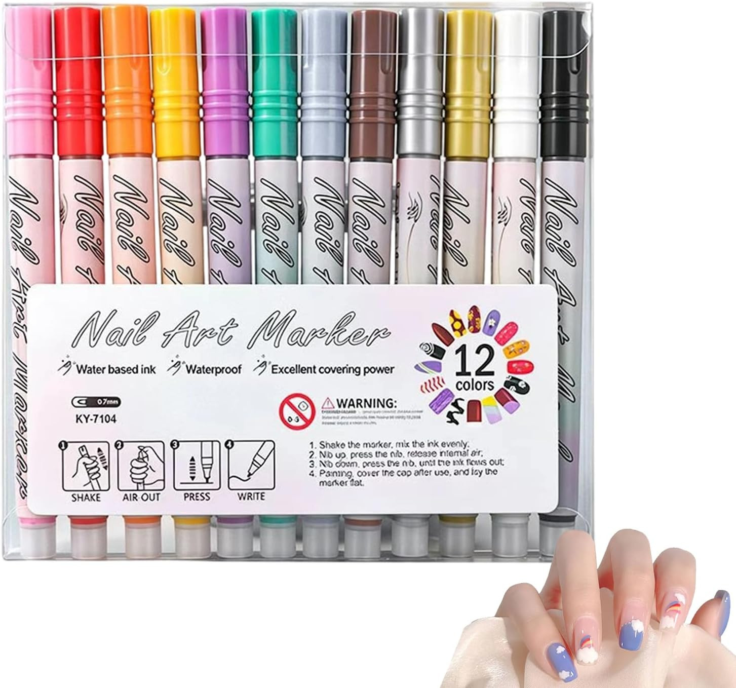Stylos peinture ongles nail art feutres pointe fine waterproof 12 couleurs