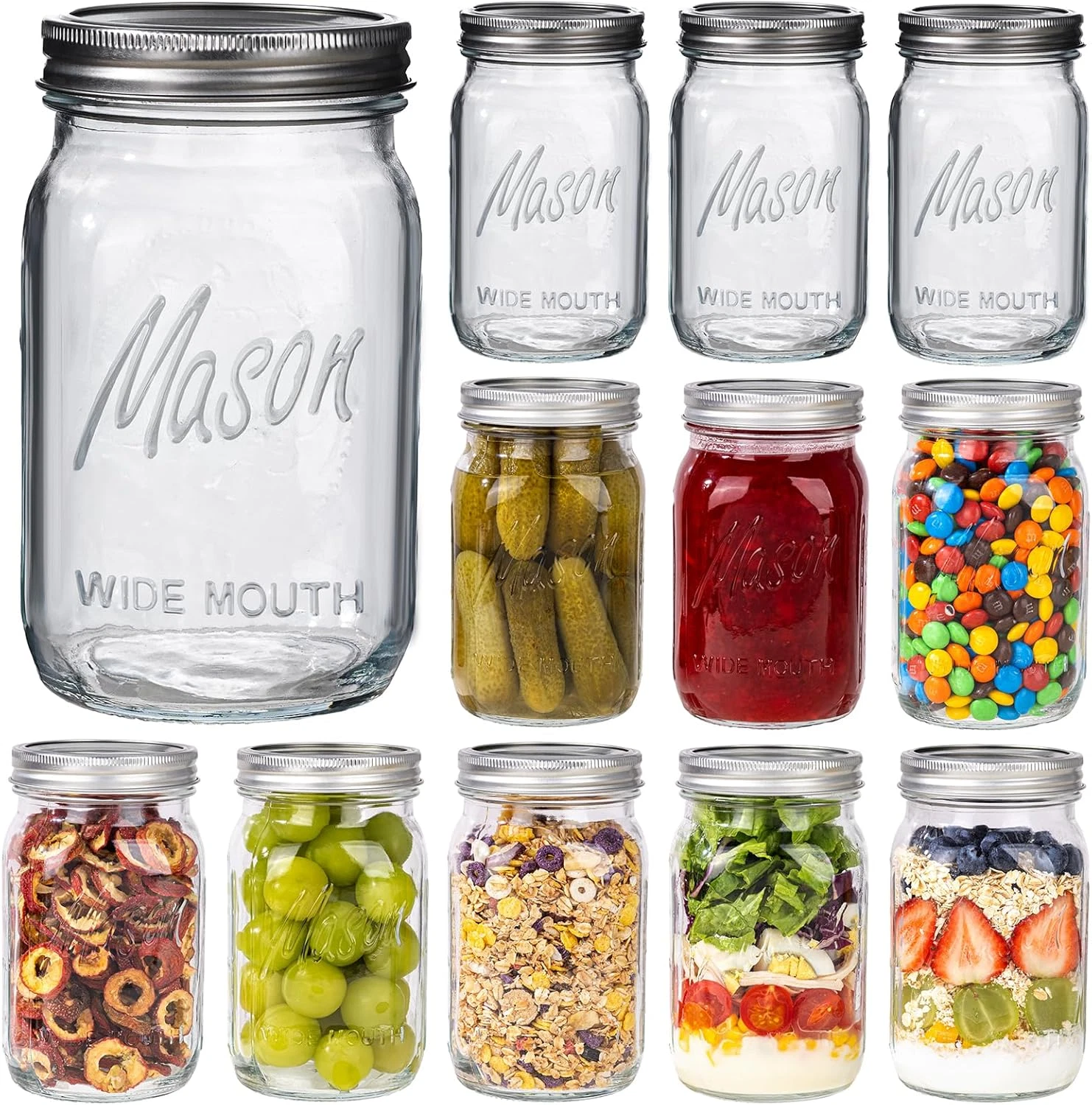 Wide Mouth Mason Jars, 12 Pack Mason Jars 32 Oz for Pickling, Canning, Fermentin