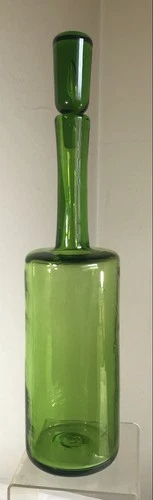 VINTAGE BLENKO GLASS DECANTER 6627 JOEL MYERS OLIVE GREEN 17"