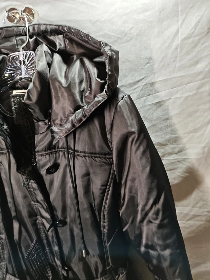 Chaqueta Converse One Star Mujer XL Negra Con Capucha Cinturón Acolchado Parka Abrigo Invierno Foto 2 de 4