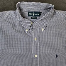 Ralph Lauren Shirt Mens 17 36/37 Purple Checkered Yarmouth Long Sleeve Button Up
