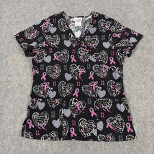 Scrubstar Ribbon Hearts Nursing Scrub Top Uniform Women's Size Small Multicolors