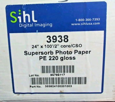 NEW SIHL 3938 Supersorb Photo Paper Roll 24''x100' /2'' PE 220 Gloss Wide Format