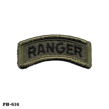 "RANGER" Rocker Tab Patch ~ Subdued ~ OD & Black ~ US Army ~ NOS ~ NEW