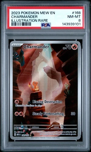 2023 POKEMON MEW EN-151 ILLUSTRATION RARE #168 CHARMANDER PSA 8