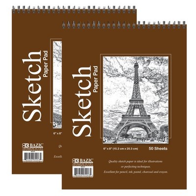 BAZIC Products Sketch Pad, Spiral Sketchbook for 2-Pack, 50 Sheets - 6''x8'' 
