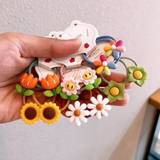 2 Pc Hair Bands Cartoon Flower Elastic Rubber Rope Sweet Style Kids Girls Hair