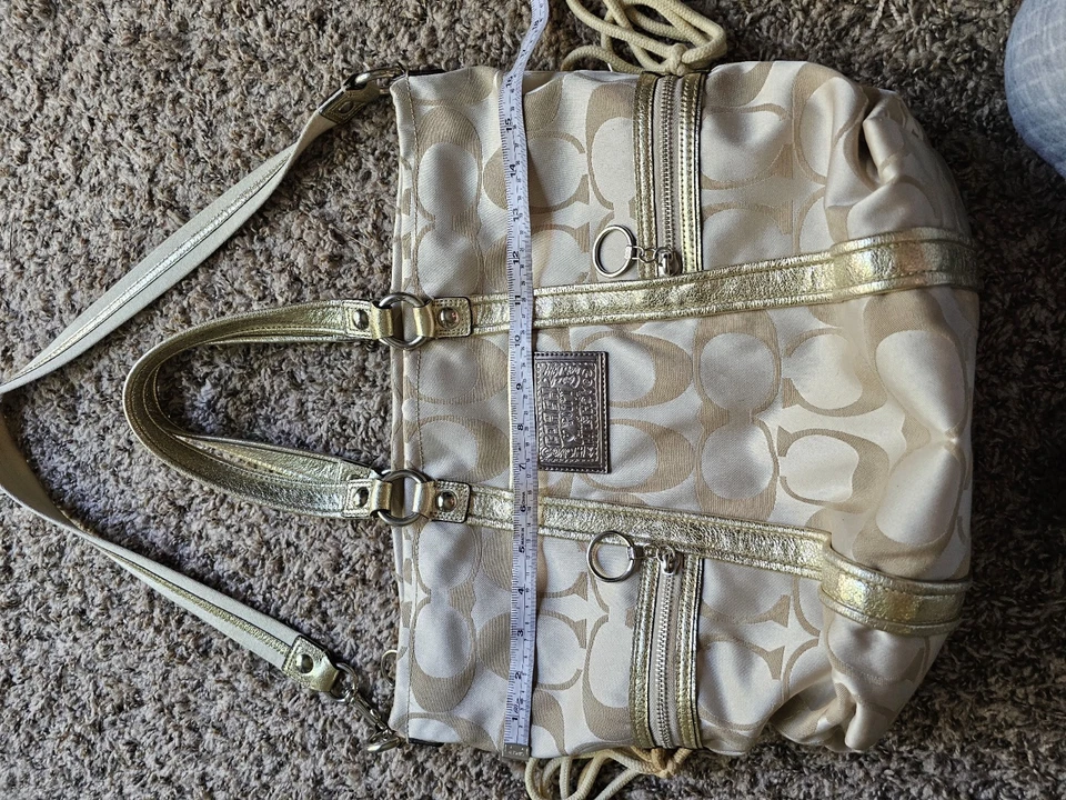 Coach Poppy Gold and Cream Logo Pattern Tote Shoulder Bag - Image 4 of 4