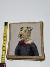 Vtg 1995 Mayflowers Needlepoint Wool Embroidered Airedale Terrier Dog Pillow