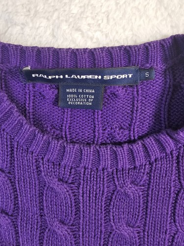 Ralph Lauren Sport Pullover Damen Small Lila Aran Pulli Zopfmuster - Bild 6 von 9