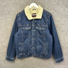 Abercrombie And Fitch Jacke Herren Large Blau Sherpa Fleece Borg Denim Trucker