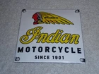 VINTAGE INDIAN MOTORCYCLE SINCE 1901 4" PORCELAIN METAL GASOLINE OIL MOTOR SIGN!