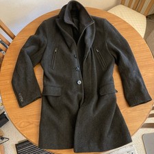 Jeff Banks Mens Italian Wool Overcoat Removable Collar/Lining black/grey Small