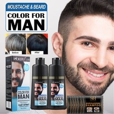 Beard Coloring Dye Shampoo Long-Lasting Black Hair Dye for Gray Hair Coverage