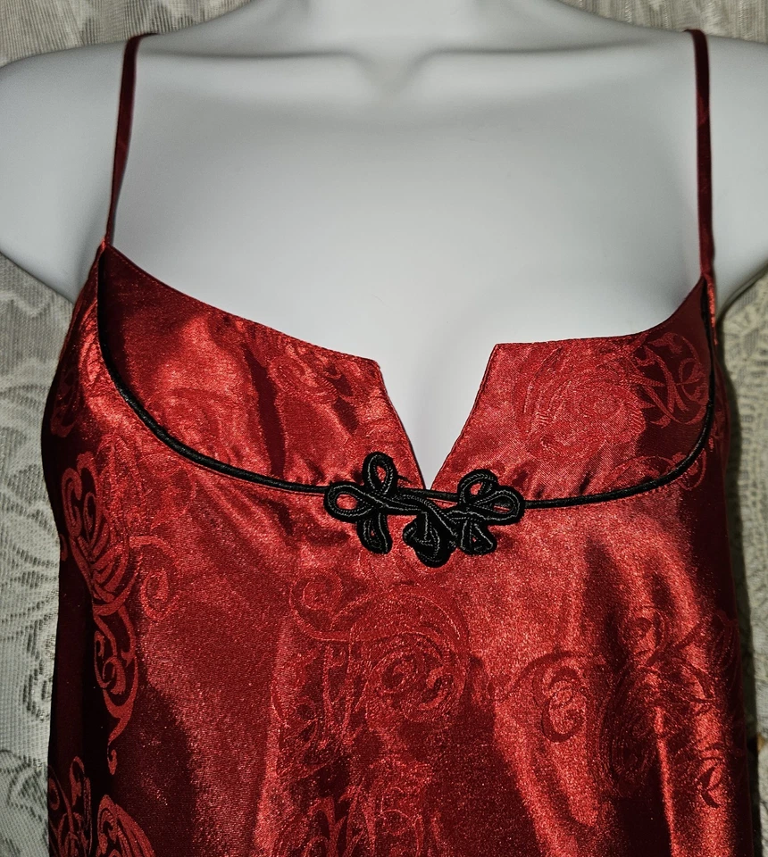 复古红色 Josie 亚洲风格懒人礼服睡衣性感长款女性丝质 Med — 第 2/4 张图片