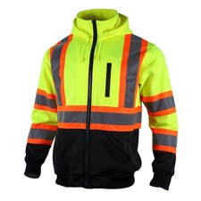High Visibility ANSI Class 3 Reflective Safety Fleece Sweatshirt Hoodie for M...