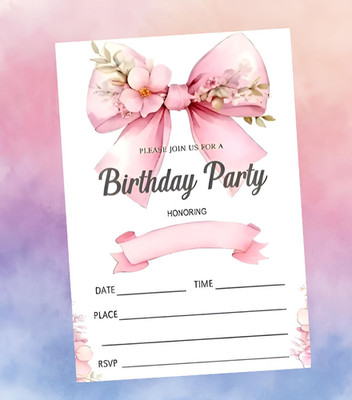 HÜBSCHE ROSA SCHLEIFE GEBURTSTAGSPARTY EINLADUNGEN, kostenlose Umschläge