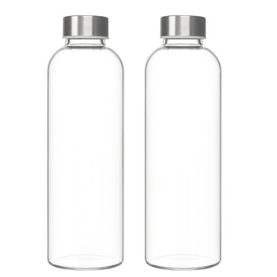 2x Trinkflasche Glas 1 Liter 1000ml Edelstahl auslaufsicher Glasflasche Flasche