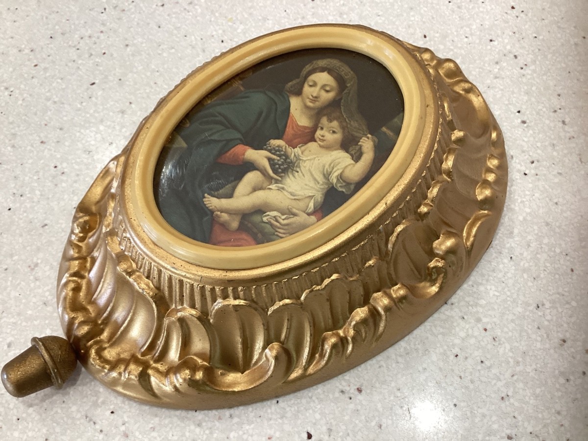 Vintage REUGE Wall Hanging Swiss Pull String Music Box Ave Maria