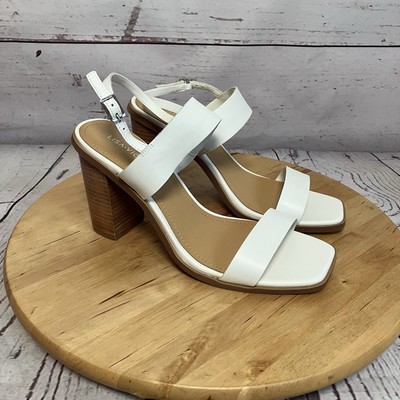Lisa Vicky Shoes Womens Size 9M White Leather Oasis Open Toe Block Heel