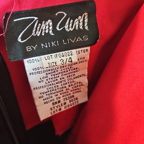 Abito formale vintage Zum Zum by Niki Livas rosso senza spalline ricamo corsetto lato 3/4 - Foto 12 di 17