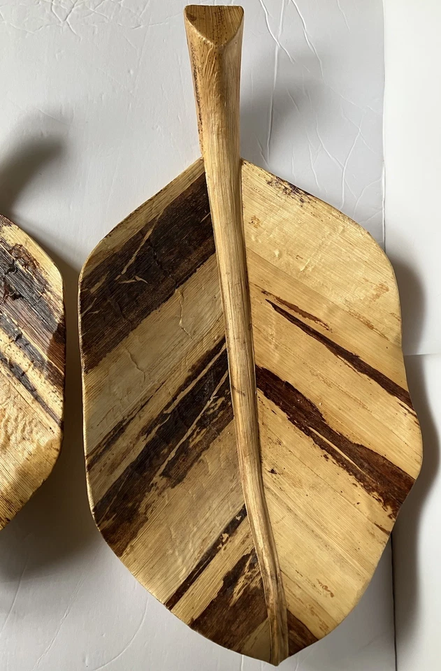 Wood Leaf Shaped  Large Platters/Serving Trays (2) Indonesia 20 X 9.5 Inches - Image 4 of 4