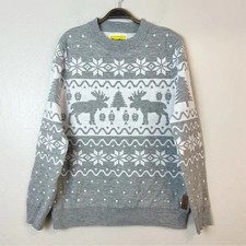 TIPSY ELVES Men's Size L Gray  White Merry Moose Ugly Christmas Sweater Holiday