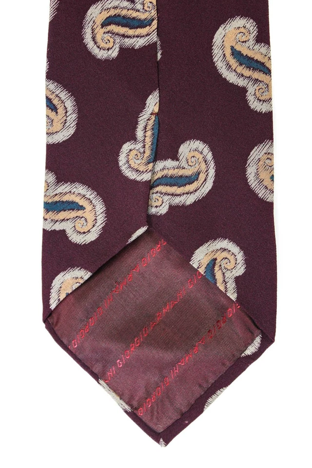 Corbata de seda Giorgio Armani para hombre clásica ancha estampada cachemira roja marrón Foto 2 de 4