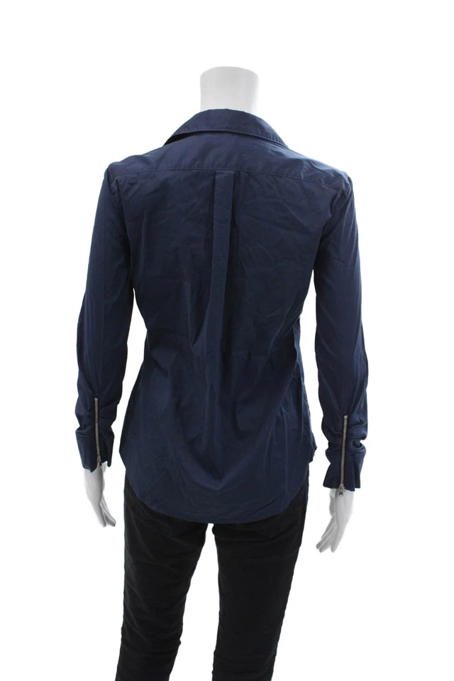 Camisa BCBG Max Azria para mujer con cuello de algodón manga larga abotonada azul talla XS Foto 3 de 4