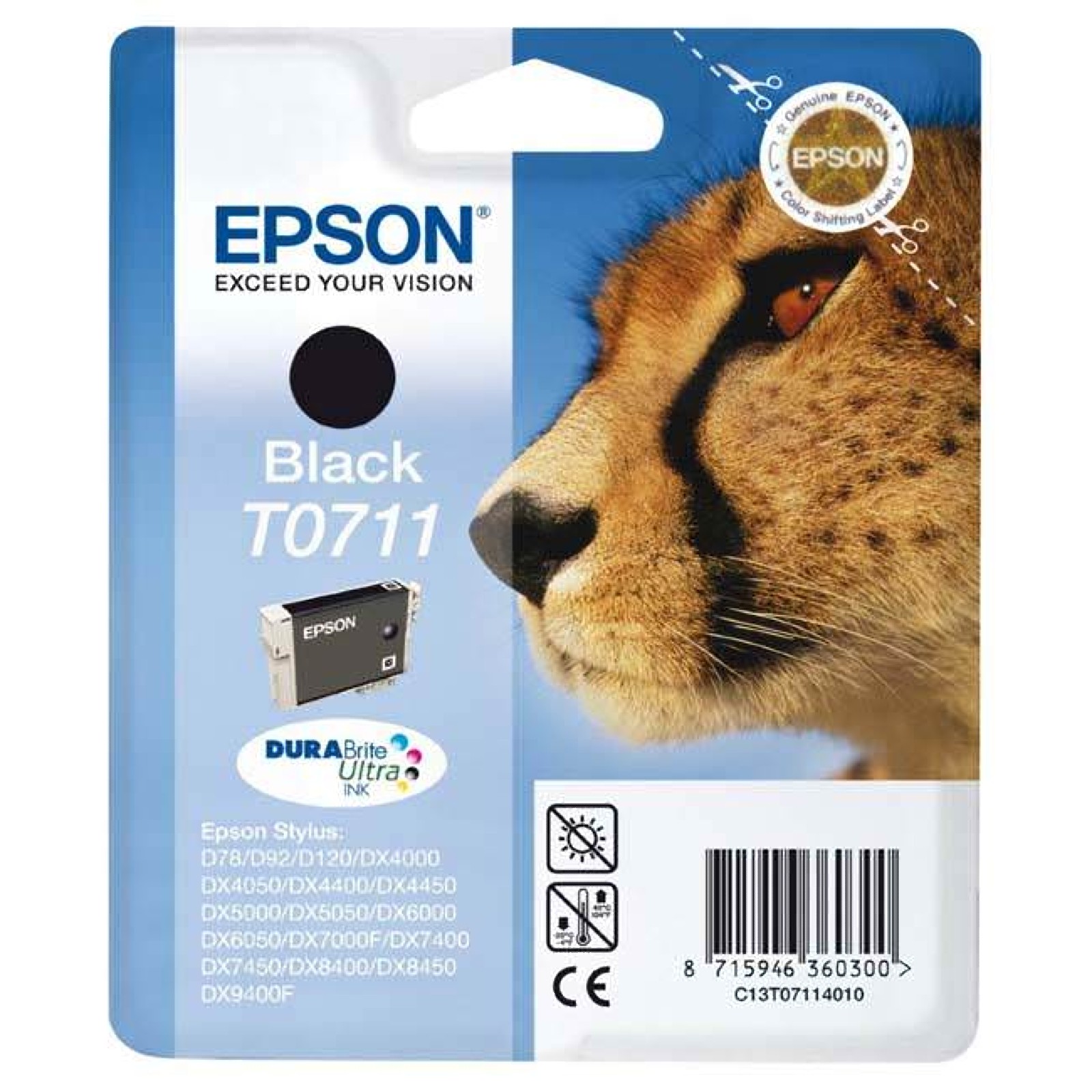 Epson Original T0711 Black Printer Ink Cartridge (C13T07114012)
