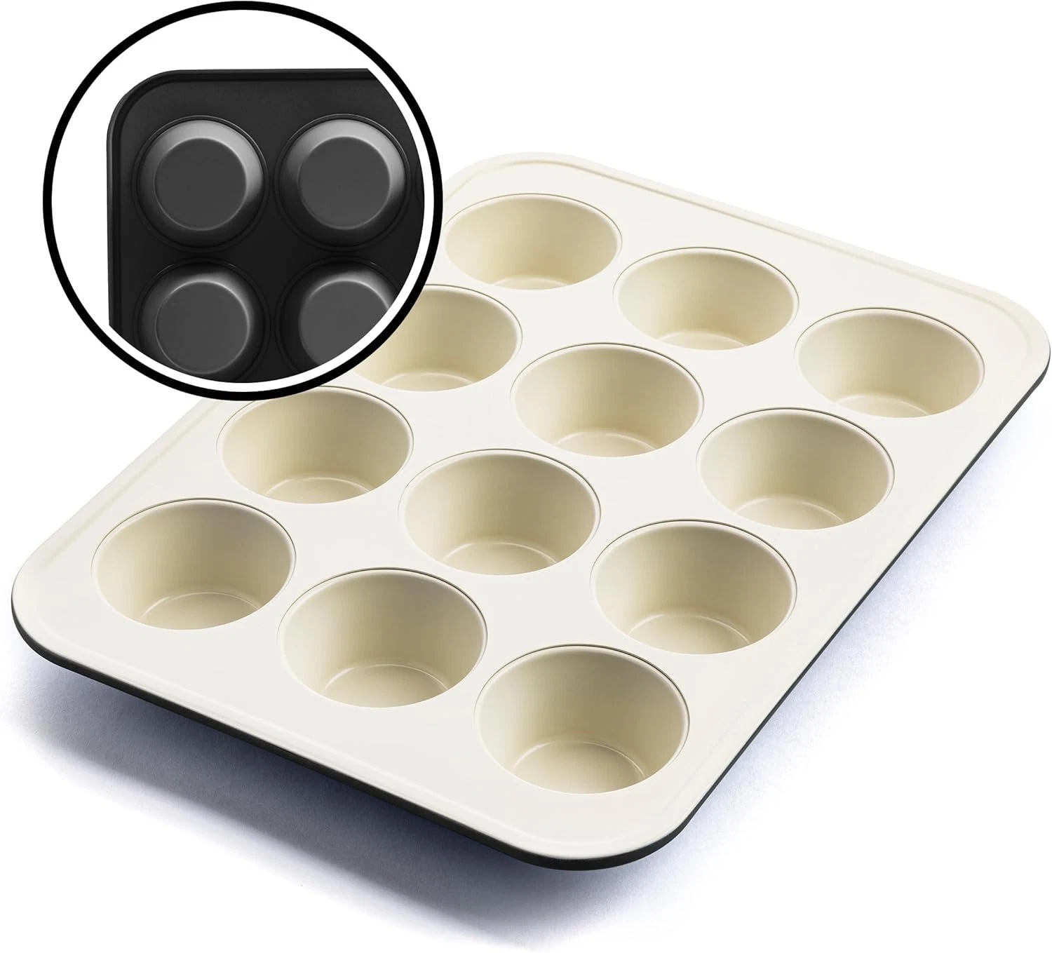 Molde para muffins 12 tazas ceramica antiadherente libre de PFOA duradero negro