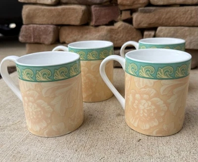 corning ware four piece ceramic coffee mug peach and teal peony floral - image 1 of 4