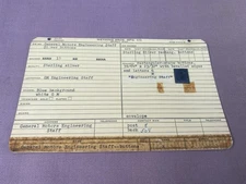 1956 GM General Motors Engineering Staff Sales Record Card Emblem Badge Blank