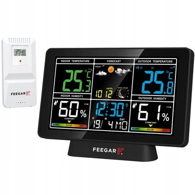 Wireless Weather Station Feegar Forecaster LCD7,5'' Temperature Sensor Hygro