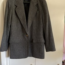 Liz Sport Vintage 100 Wool Gray Flannel Blazer Jacket Sz 8 Metal Buttons Retro
