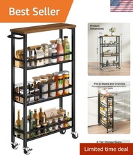 Slim Storage Cart with Wheels - 4 Tier Rolling Kitchen Storage Cart with Hand...