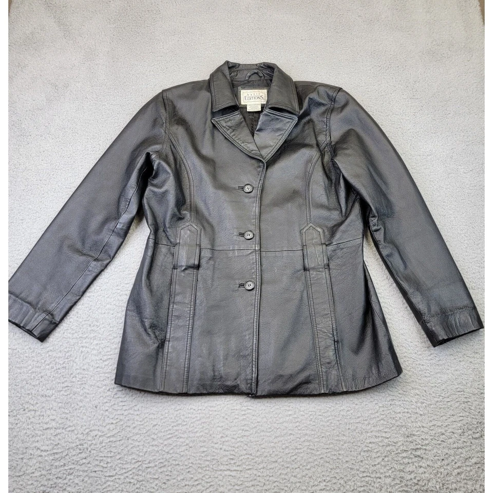 Chaqueta de Cuero Vintage Y2K Ediciones Básicas Para Mujer L Negra Años 90 Motociclista Moto Grunge Foto 3 de 4