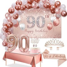 Rose Gold 90th Birthday Decorations Balloon Arch Set for Women