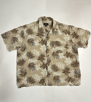 Vintage Eddie Bauer XL Hawaiian Camp Safari Shirt Pocket Tan Palm Leaves Jungle