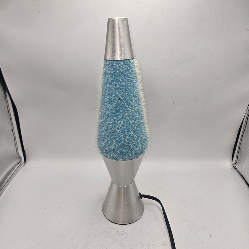 Faux Hair Lava Lamp Silver Blue Working Includes Bulb Fuzzy Furry 