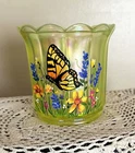 FENTON Vaseline Uranium Glass Gorgeous Butterfly Bumblebees  VASE  Rachelle OOAK