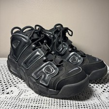 Nike Air More Uptempo Sz 4.5 Youth Black Leather Sneakers FJ4624-100