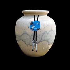 Dichroic Bolo for Pet Cremation Urn  Memorial Bolo  Black Genuine Leather