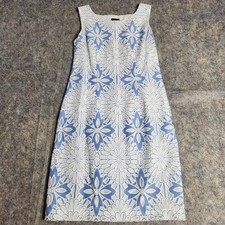 Talbots Petites Dress Women 2P Blue White Floral Print Summer Sleeveless Preppy