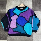 Vintage Icelandic Hand Knit Geometric Colorblock 100% Wool Sweater Womens L