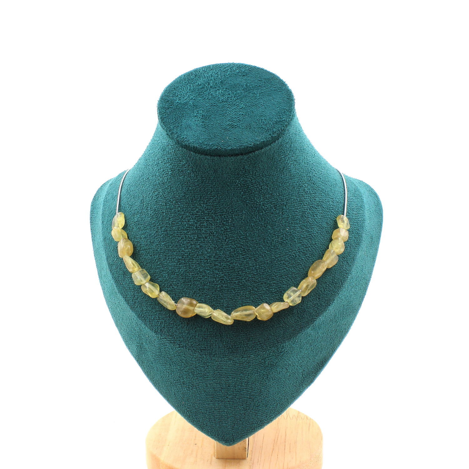 Collier apatite jaune de Madagascar 20 perles minérales, idée cadeau femme en acier
